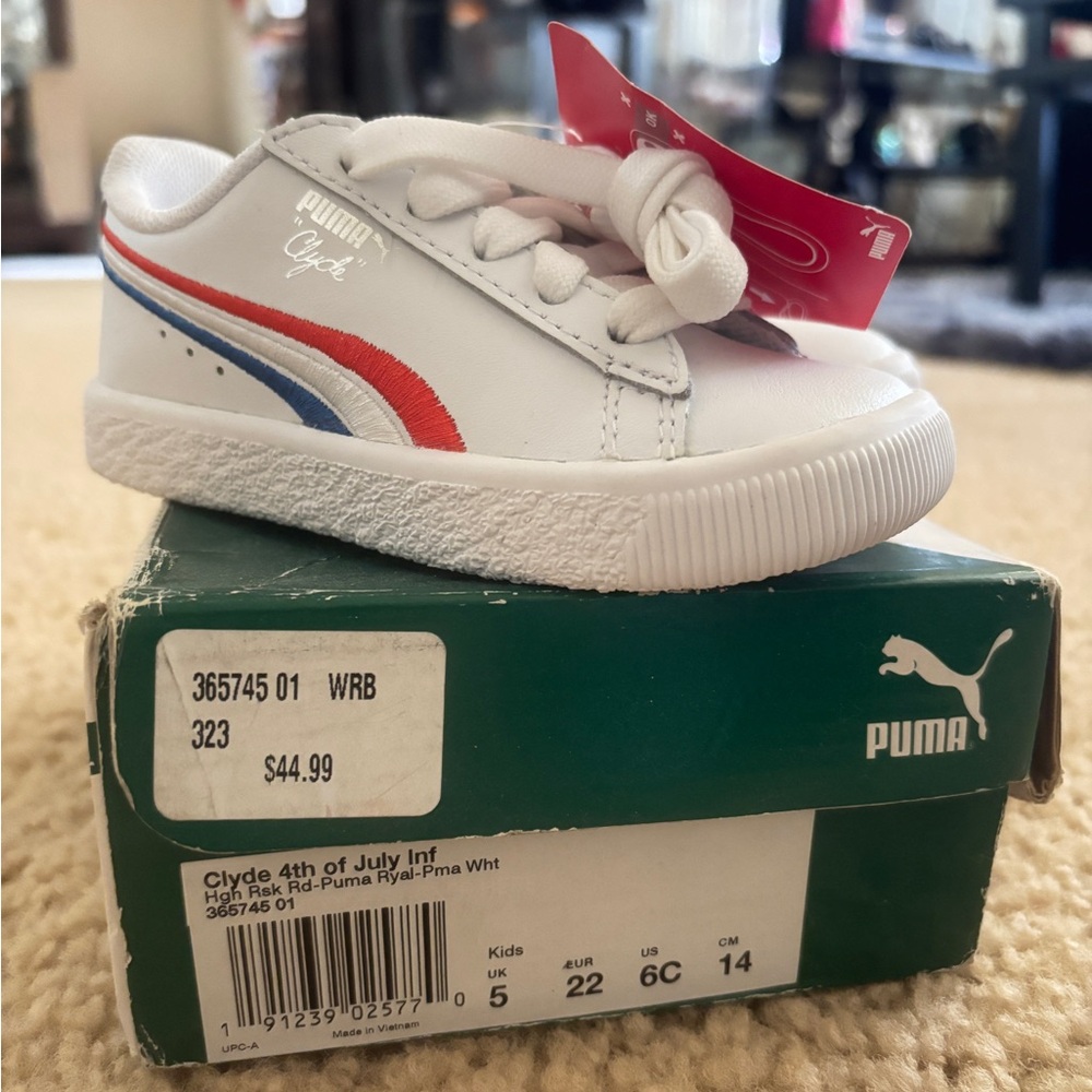 Puma Kids White Sneakers with Red and Blue Accents brand new w/tags 6c